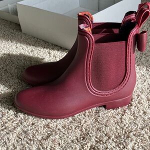 Burgundy Chelsea Rain Boots with Bow
